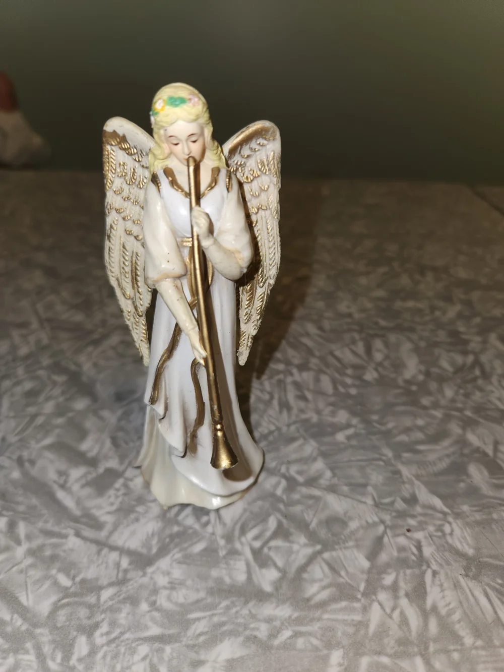 Enesco White and Gold Angel Ornament with Trumpet